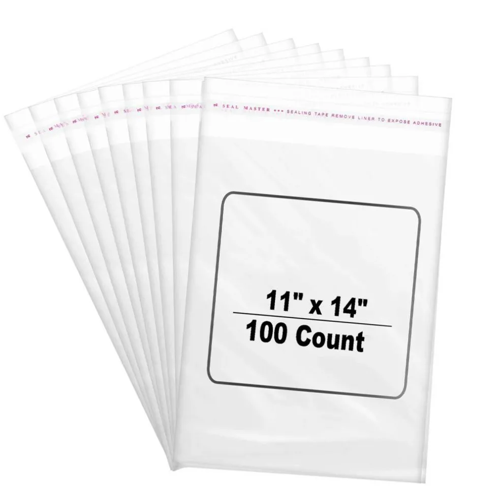 100 Count Resealable Clear Cellophane Bags Self Seal Envelopes 11" x 14" Polypropylene Packaging 1.2 Mil