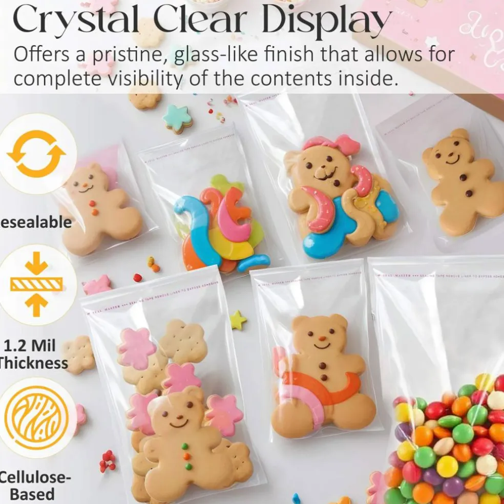 100 Count Resealable Clear Cellophane Bags Self Seal Envelopes 4" x 6" for Packaging