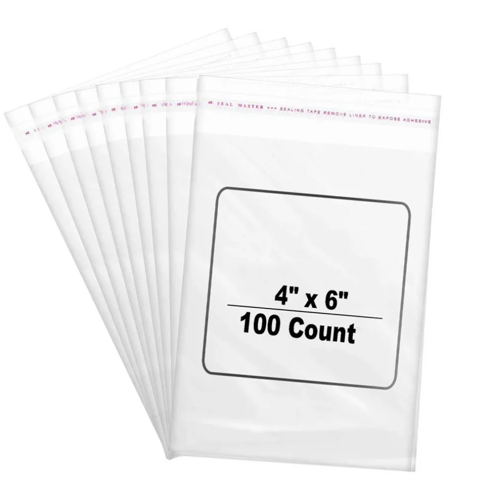 100 Count Resealable Clear Cellophane Bags Self Seal Envelopes 4" x 6" for Packaging