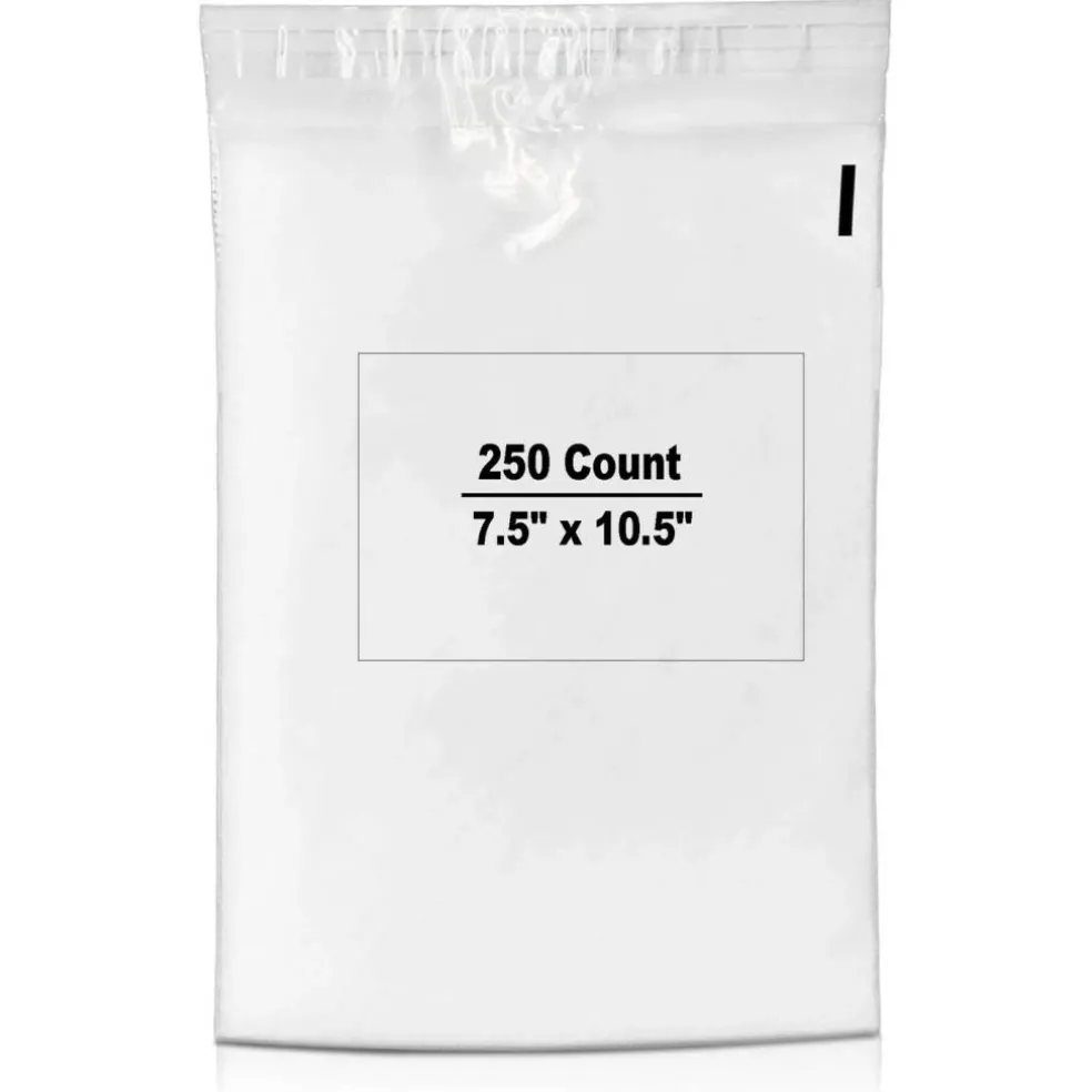250 Count Resealable 7.5 x 10.5 Inch Clear Plastic Poly Bags Strong Packaging 1.5 Mil