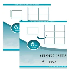 100 Count 6 Up White Shipping Labels 3 1/3