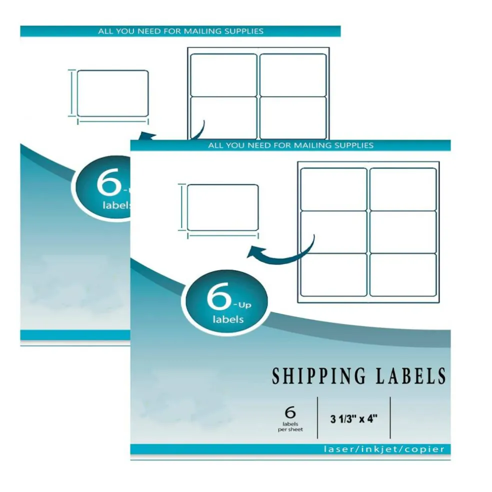 100 Count 6 Up White Shipping Labels 3 1/3" x 4" Self Adhesive
