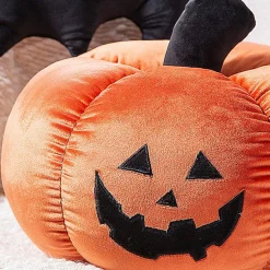 Cozy Fuzzy Jack-O’-Lantern and Bat Halloween Pillow Set – 2 Piece Plush Decorative Throw Pillows