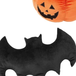 Cozy Fuzzy Jack-O’-Lantern and Bat Halloween Pillow Set – 2 Piece Plush Decorative Throw Pillows