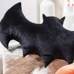 Cozy Fuzzy Jack-O’-Lantern and Bat Halloween Pillow Set – 2 Piece Plush Decorative Throw Pillows
