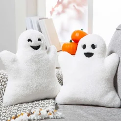 Cozy Halloween Fuzzy Polyester Ghost Pillow Set for Festive Home Decor