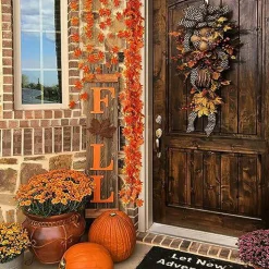 CQURE 12 Pack Fall Leaf Garland, Hanging Vines Garland Artificial Fall Maple Leaves Garland Thanksgiving Decor for Home Wedding Fireplace Party
