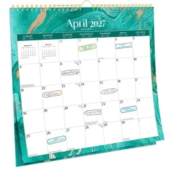 Crackled Blush | 2027 12 x 12 Inch (Hanging) 18 Months Monthly Square Wire-O Calendar | Sticker Sheet | July 2026 - December 2027 | Plato | Planning Stationery