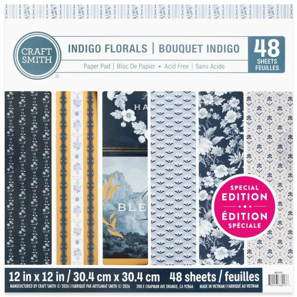 Craft Smith 12" x 12" Indigo Florals Paper Pad, 48 Sheets