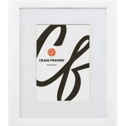 Craig Frames Contemporary White Satin Picture Frame with Mat