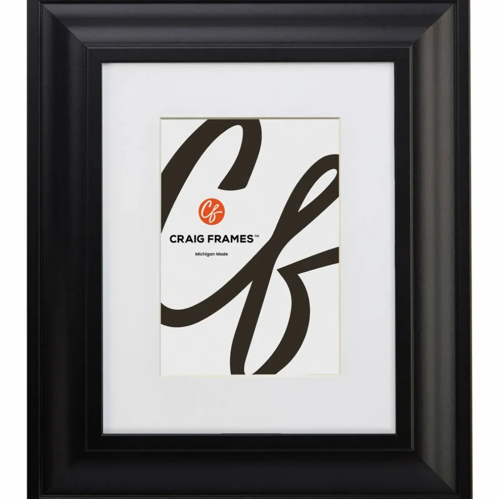 Craig Frames Upscale Satin Black Picture Frame with Mat