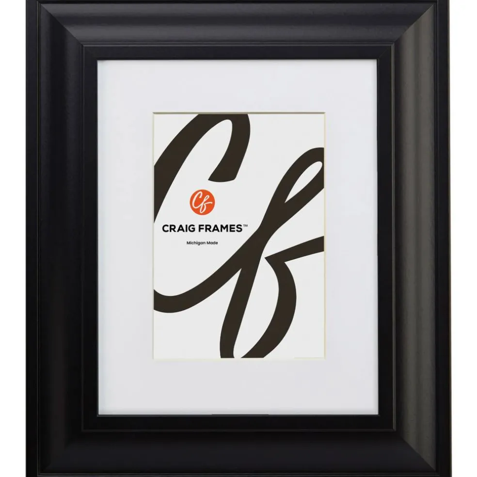 Craig Frames Upscale Satin Black Picture Frame with Mat