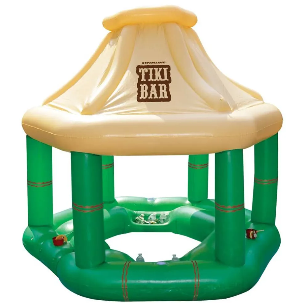 7.5' Cream and Green Tropical Inflatable Swimming Pool Floating Tiki Bar