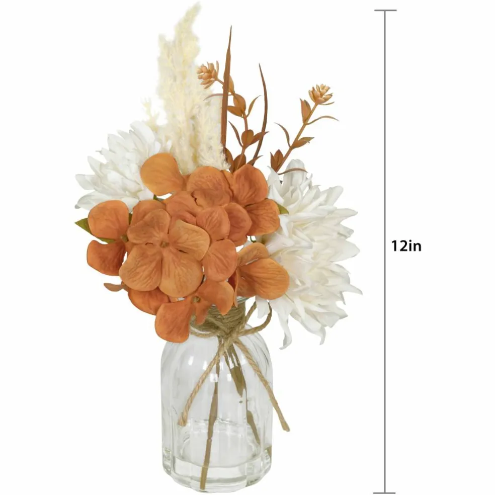 12" Cream Dahlia & Orange Hydrangea Mix Real Touch Premade Arrangement by Ashland®