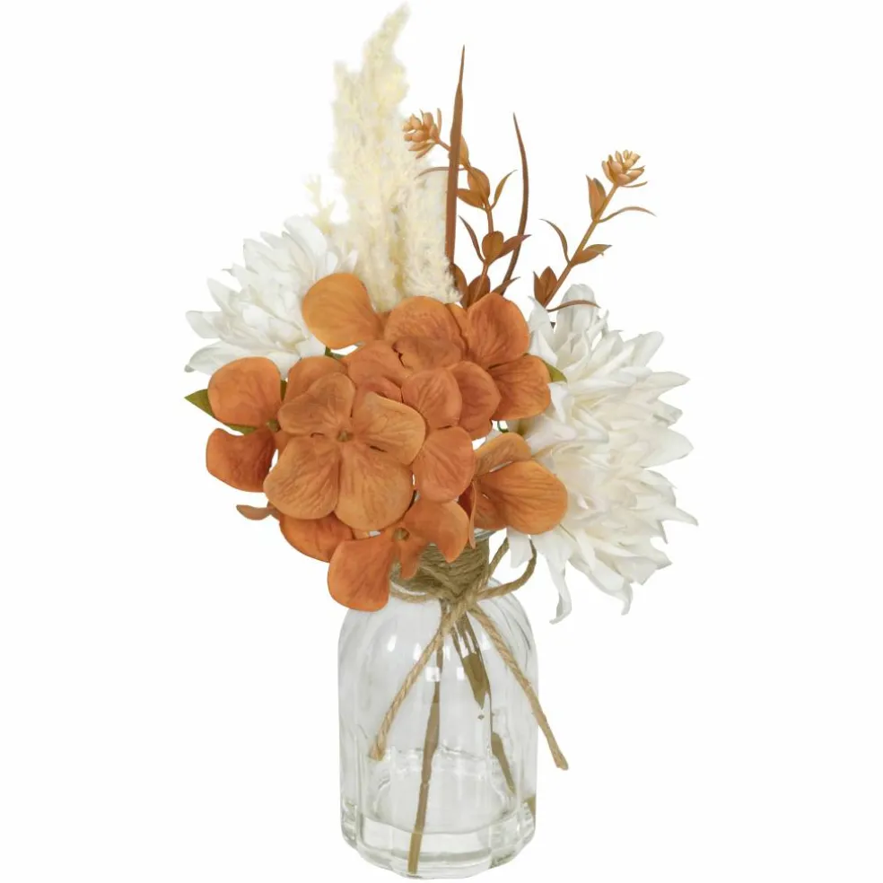 12" Cream Dahlia & Orange Hydrangea Mix Real Touch Premade Arrangement by Ashland®
