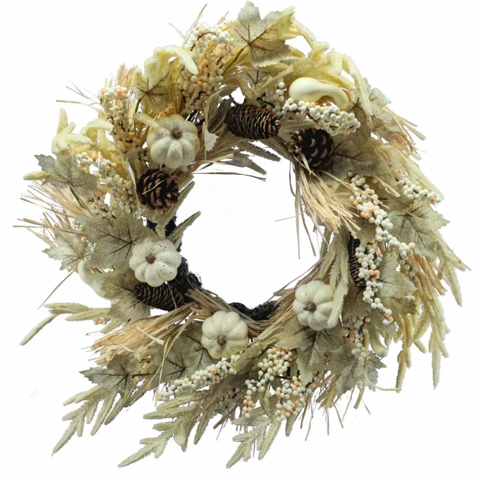 26" Cream Heather & Pumpkin Wreath by Ashland®