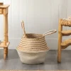 14'' Cream & Natural Cotton & Jute Boho Chic Belly Basket Planter