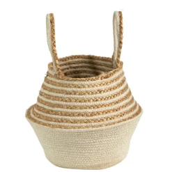 14'' Cream & Natural Cotton & Jute Boho Chic Belly Basket Planter