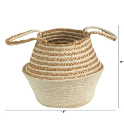 14'' Cream & Natural Cotton & Jute Boho Chic Belly Basket Planter
