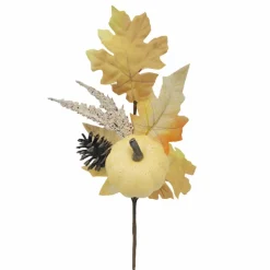 14" Cream Pumpkin with Oak Leaf Pick by Ashland®