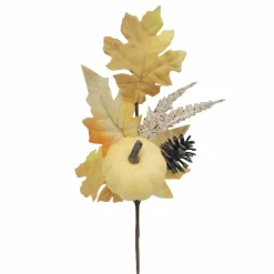 14" Cream Pumpkin with Oak Leaf Pick by Ashland®