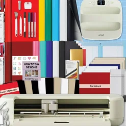 Cricut Explore 5 Essentials Sampler Bundle with EasyPress 9x9, Smart Vinyl & Smart Iron-On | Cricut Machine for T-Shirts, Vinyl & Custom Crafts