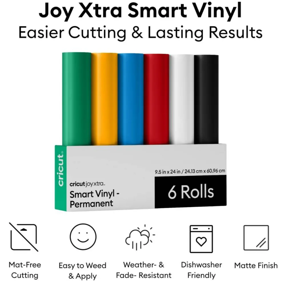 Cricut Joy Xtra Machine with Smart Vinyl Sampler Packs, Transfer Tape and Tool Set Bundle
