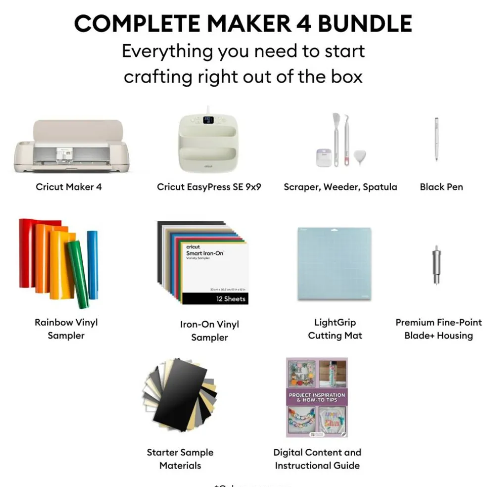 Cricut Maker 4 with EasyPress 3 Heat Press and Materials Bundle Corded Electric Die-Cutting Machine