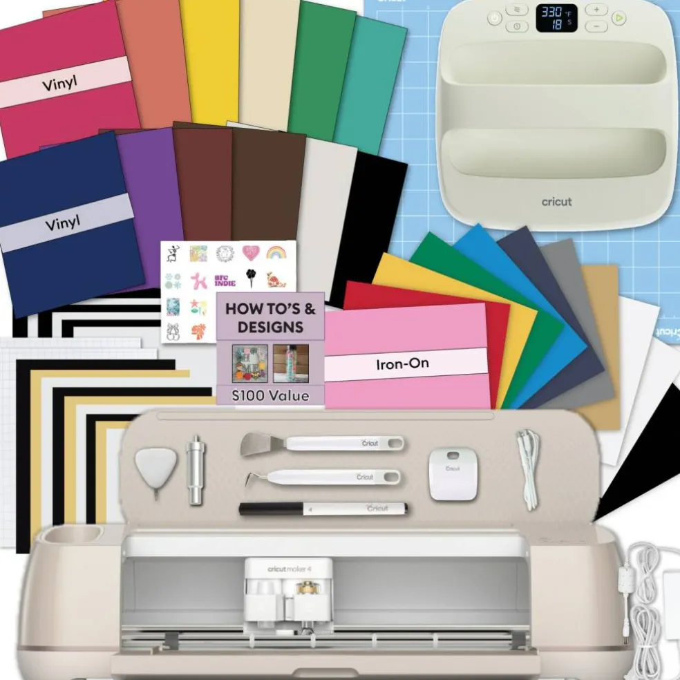 Cricut Maker 4 with EasyPress 3 Heat Press and Materials Bundle Corded Electric Die-Cutting Machine