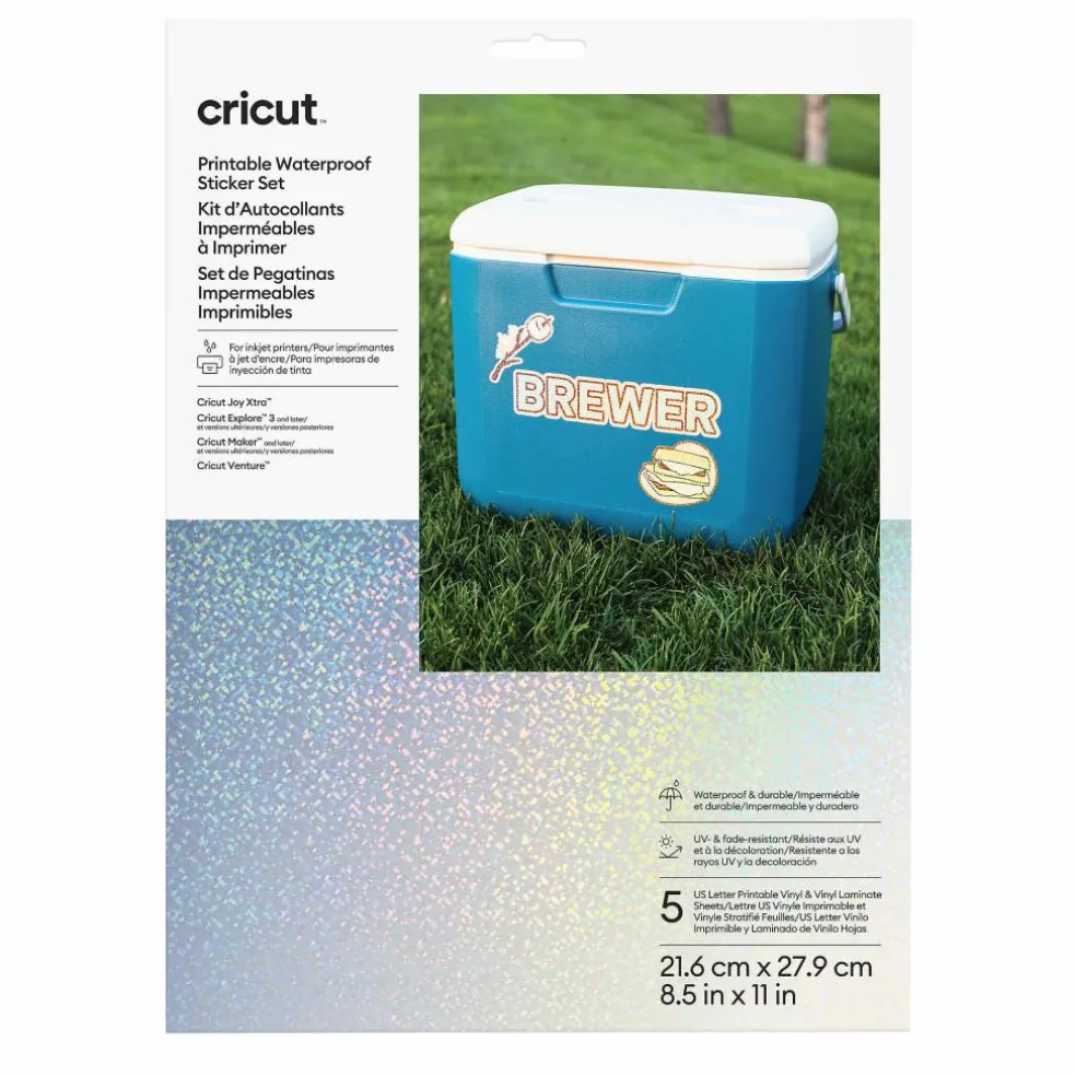 Cricut® Printable White US Letter Waterproof Holographic Sticker Set, 5ct.