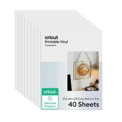Cricut Transparent Printable Vinyl Sheets, 8.5 in x 11 in, 40 ct