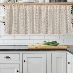 Crochet Curtain Valance for Kitchen Window - 24"L x 55"W (Beige)