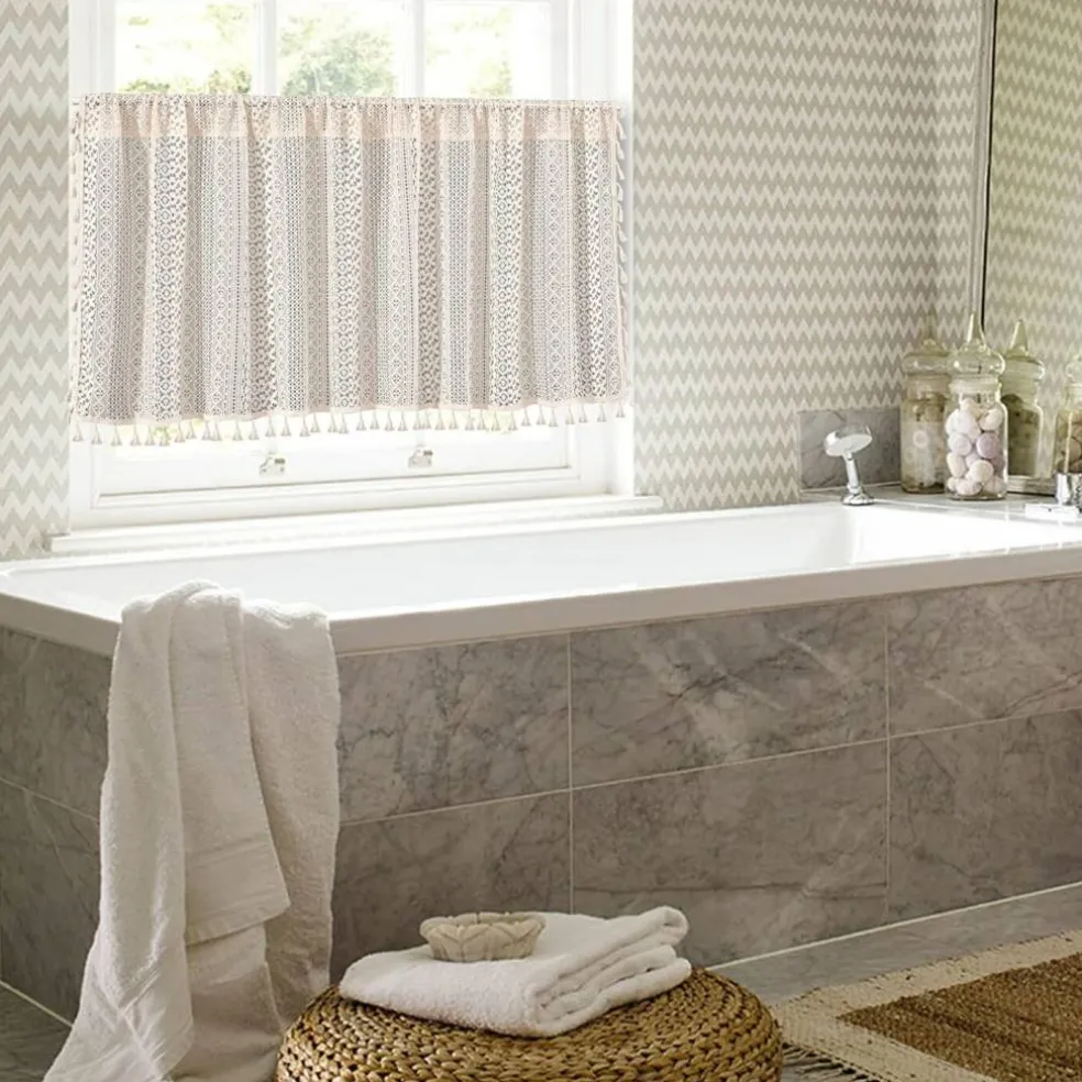 Crochet Curtain Valance for Kitchen Window - 24"L x 55"W (Beige)