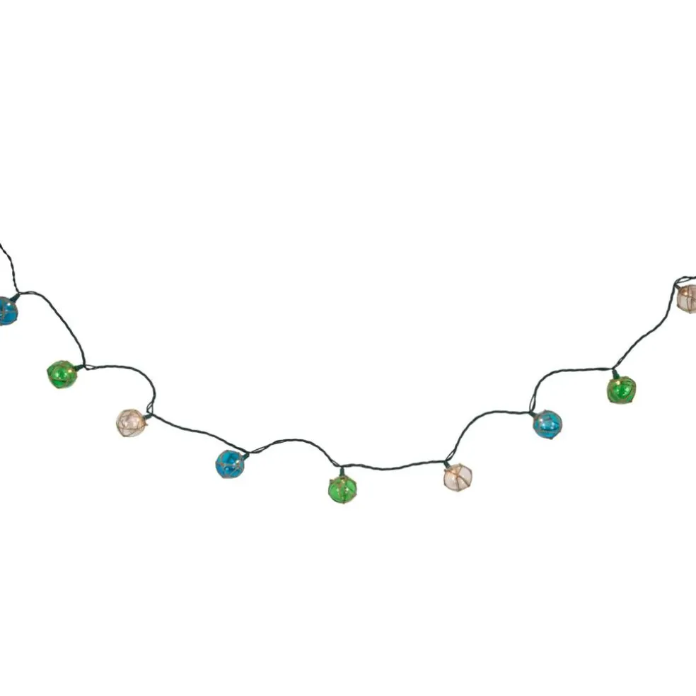 10ct. Natural Jute Wrapped Multicolor Ball String Lights with Green Wire