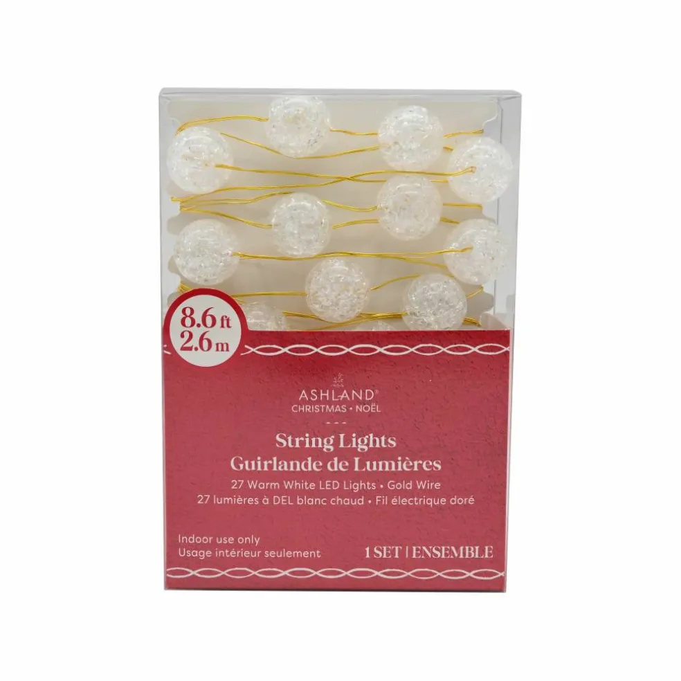 27ct. Warm White LED Clear Cracked Ball String Lights on Gold Wire by Ashland®