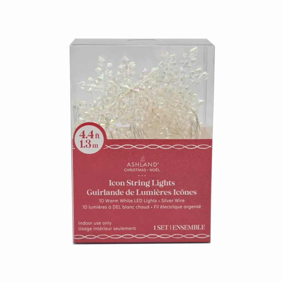 10ct. Warm White LED Iridescent Snowflake String Lights on Silver Wire by Ashland®
