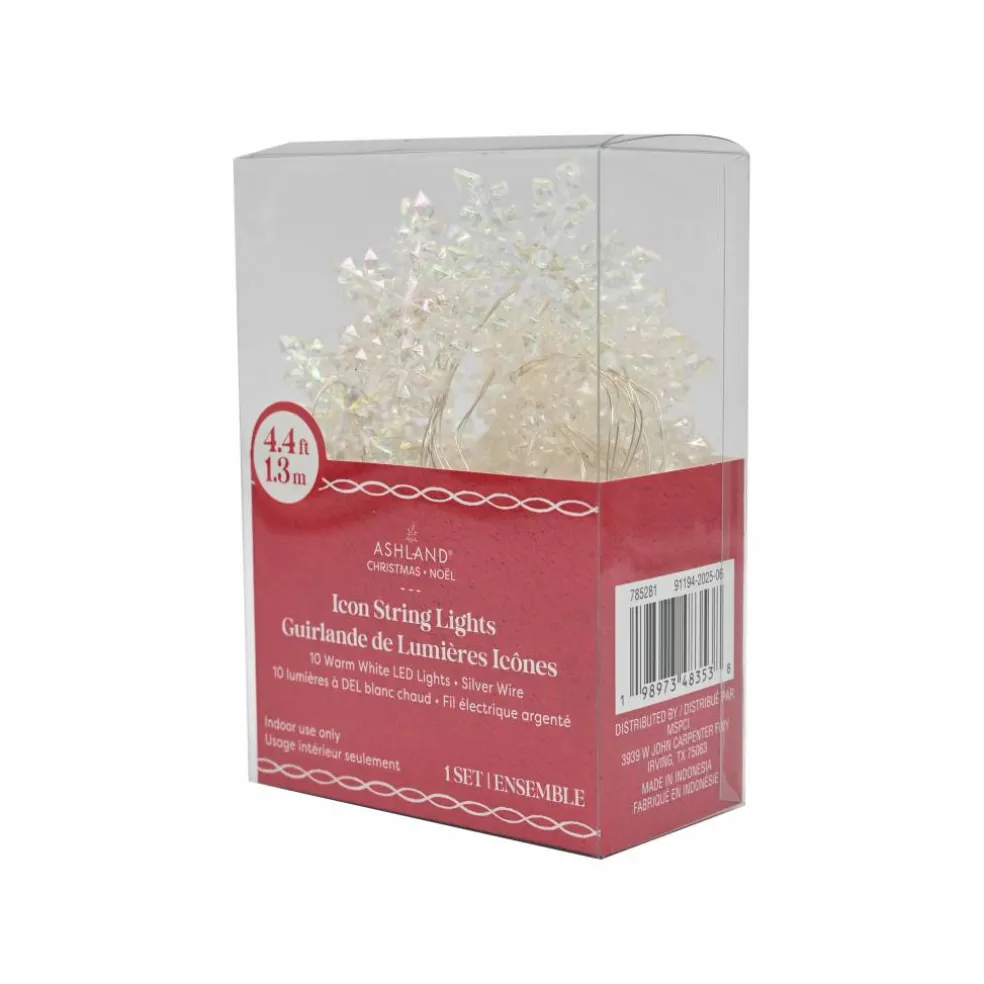 10ct. Warm White LED Iridescent Snowflake String Lights on Silver Wire by Ashland®