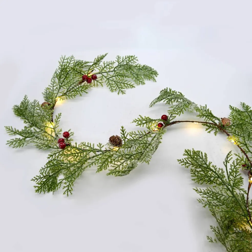 18ct. Warm White LED Pinecone & Red Berry Garland String Lights by Ashland®