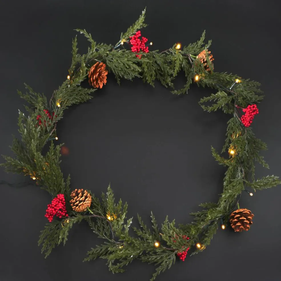 20ct. Warm White LED Red Berry & Pinecone Garland String Lights by Ashland®