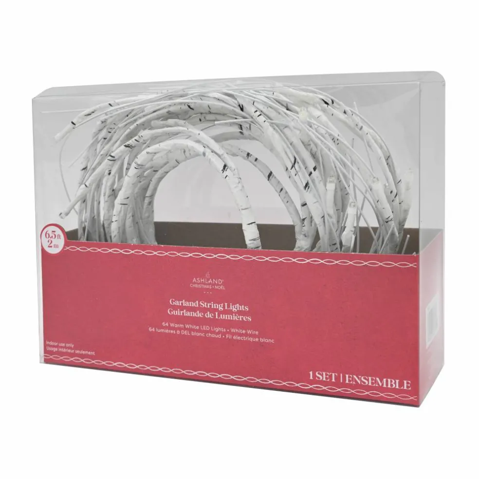 64ct. Warm White Led White Branch Garland String Lights by Ashland®