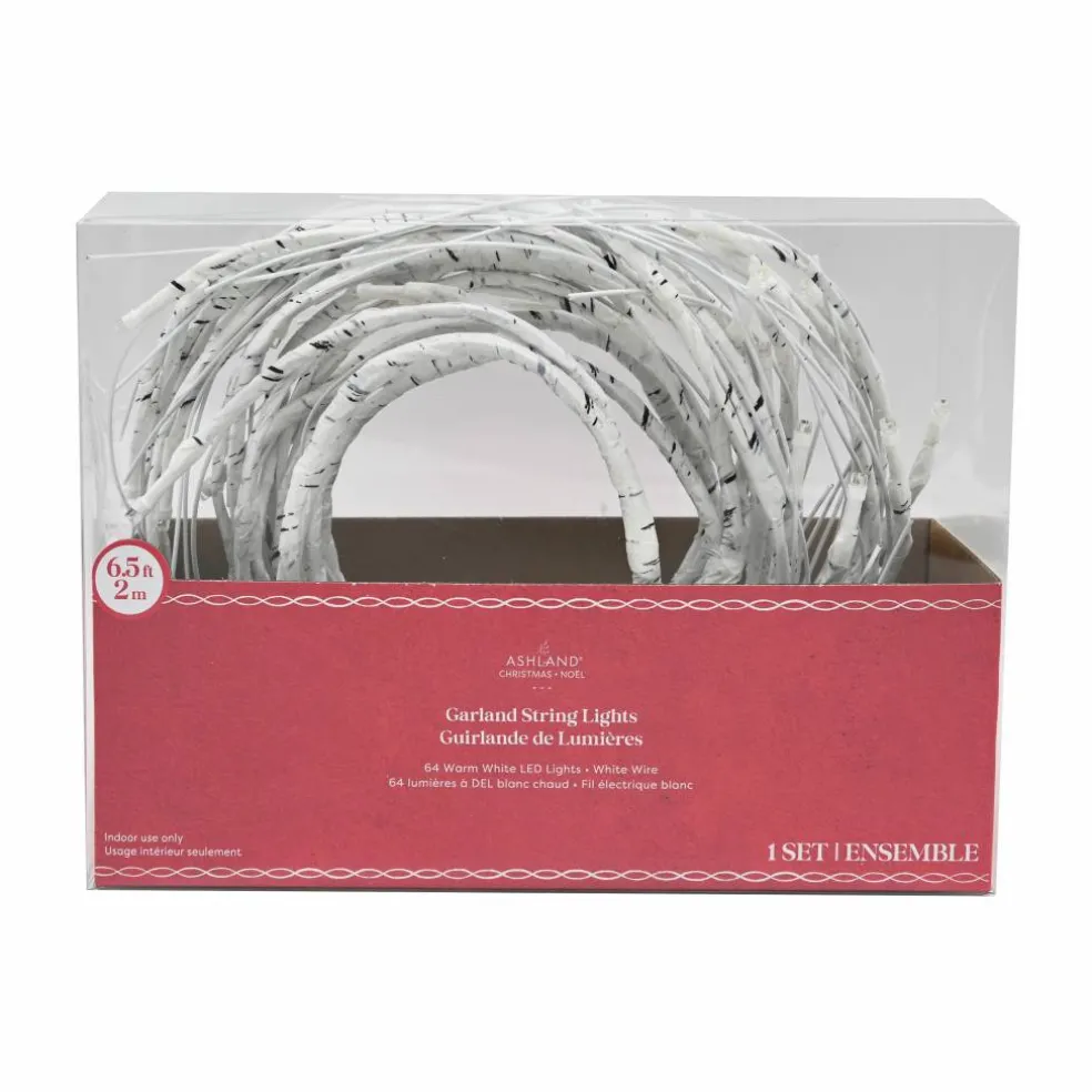 64ct. Warm White Led White Branch Garland String Lights by Ashland®