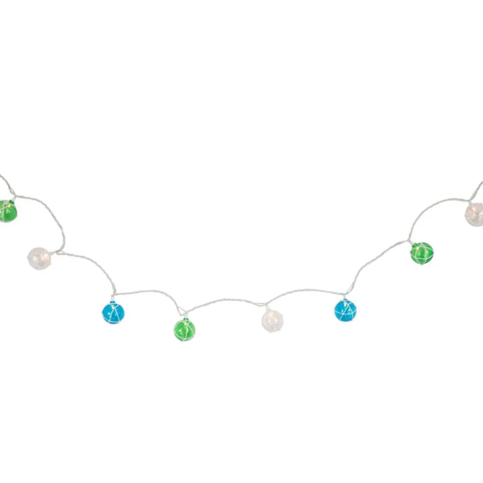10ct. White Twine Wrapped Multicolor Ball String Lights with Green Wire