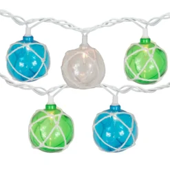 10ct. White Twine Wrapped Multicolor Ball String Lights with Green Wire