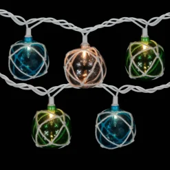 10ct. White Twine Wrapped Multicolor Ball String Lights with Green Wire