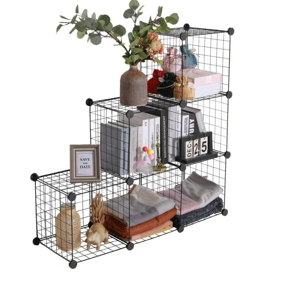 Cube Storage Organizer,6 Cube Closet Organizers and Storage,Wire Metal Grids Bookshelf,Stackable Modular Shelves,Cube Storage Organizer Bins for Home,Office,Kids Room,Black
