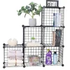 Cube Storage Organizer,6 Cube Closet Organizers and Storage,Wire Metal Grids Bookshelf,Stackable Modular Shelves,Cube Storage Organizer Bins for Home,Office,Kids Room,Black