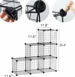 Cube Storage Organizer,6 Cube Closet Organizers and Storage,Wire Metal Grids Bookshelf,Stackable Modular Shelves,Cube Storage Organizer Bins for Home,Office,Kids Room,Black