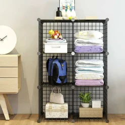 Cube Storage Organizer,6 Cube Closet Organizers and Storage,Wire Metal Grids Bookshelf,Stackable Modular Shelves,Cube Storage Organizer Bins for Home,Office,Kids Room,Black