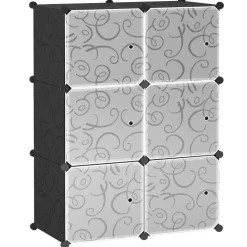 Cube Storage Organizer with Doors, Plastic 6-Cube Storage with Doors for Livingroom, Bedroom and Office (Black)