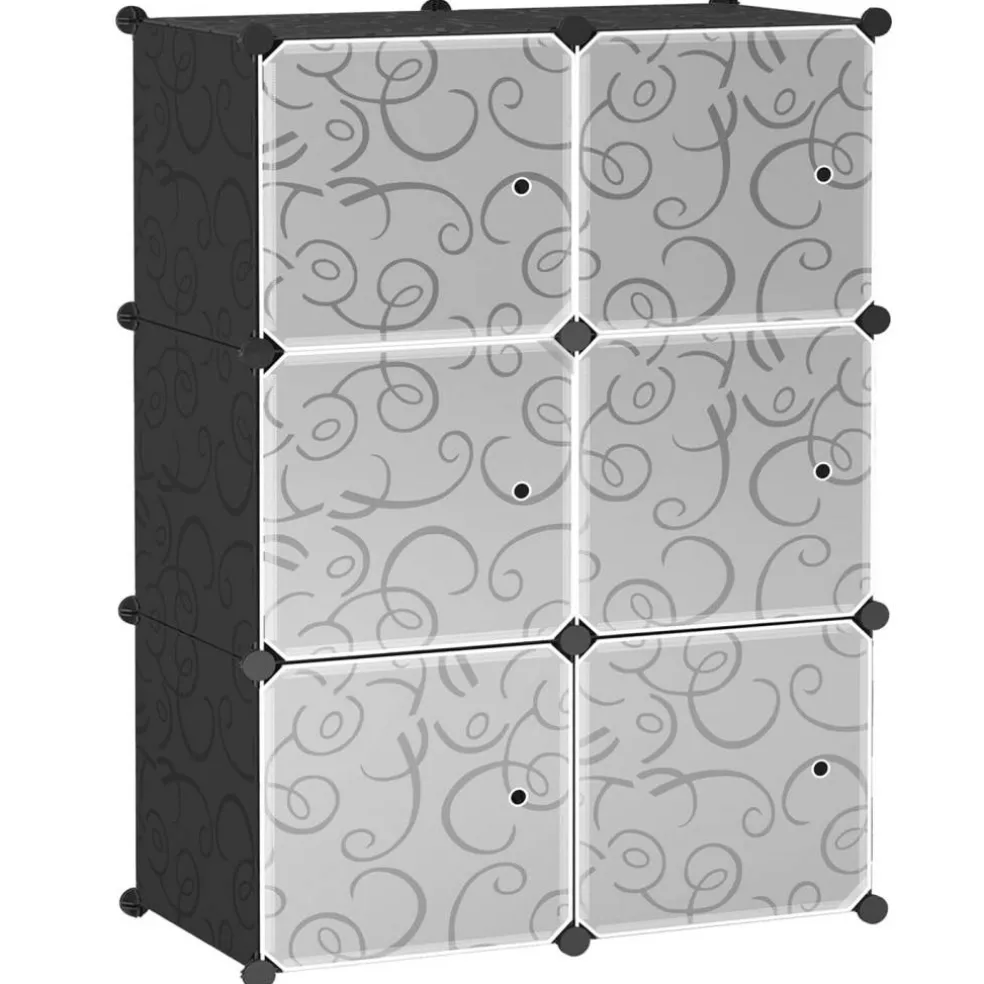 Cube Storage Organizer with Doors, Plastic 6-Cube Storage with Doors for Livingroom, Bedroom and Office (Black)